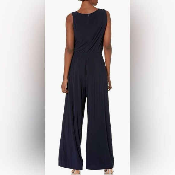 Emma & Michele - Midnight Blue Sleeveless Jumpsuit Size: Large Color: Navy - Picture 2 of 8